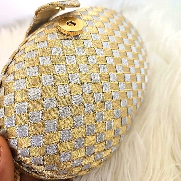 Vintage Delill Creation Evening Clutch Purse Woven Diamond Gold Silver Glitter🌴 - Picture 4 of 7